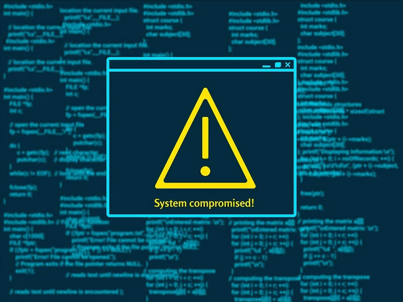 computer data and the text that says the system is compromised
